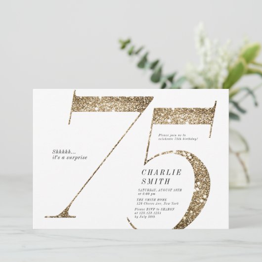 Moderne, minimalistische faux goudglitter 75ste ve kaart (Staand voorkant)