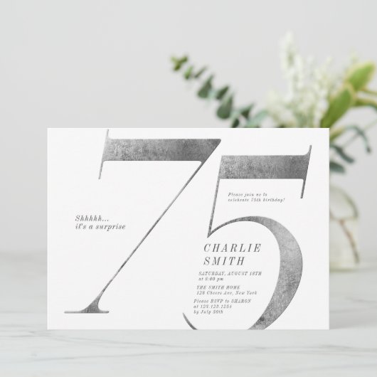 Moderne minimalistische faux Silver 75ste verjaard Kaart (Staand voorkant)