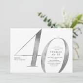 Moderne minimalistische faux zilver 40ste verjaard kaart (Staand voorkant)
