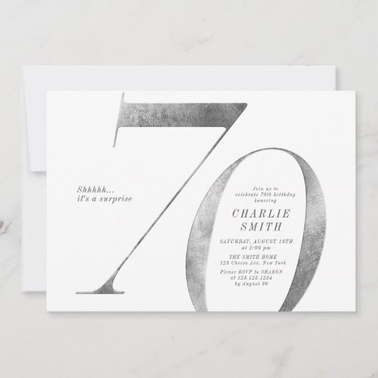 Moderne minimalistische faux zilver 70ste verjaard kaart (Voorkant)