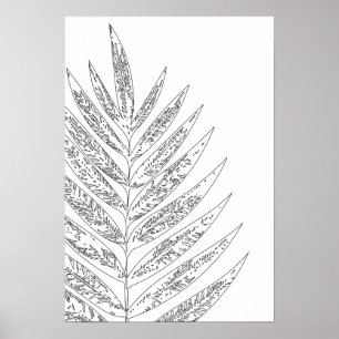 Moderne, minimalistische Fern-tekening in zwart-wi Poster