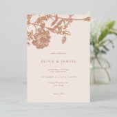 Moderne minimalistische Floral Wedding Roos Gold Folie Uitnodiging (Staand Voorkant)