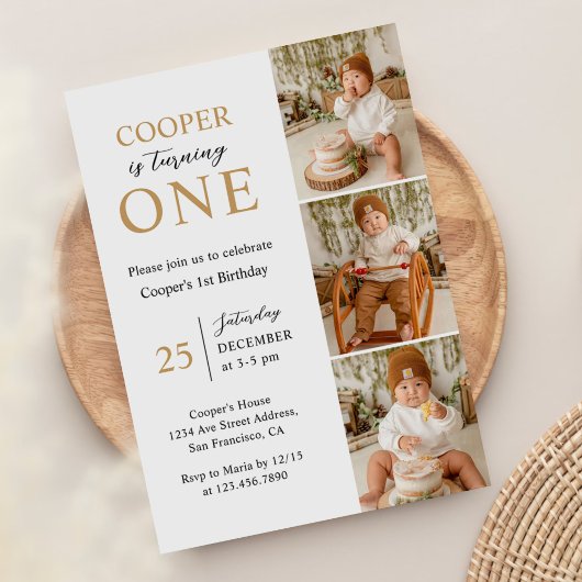 Moderne minimalistische foto 1e verjaardag kaart