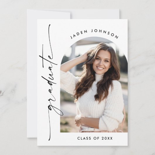 Moderne minimalistische foto afstudeerfeest QR cod Kaart (Voorkant)