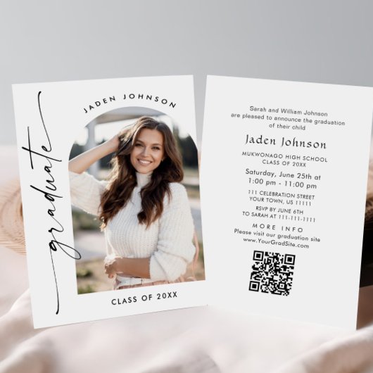 Moderne minimalistische foto afstudeerfeest QR cod Kaart