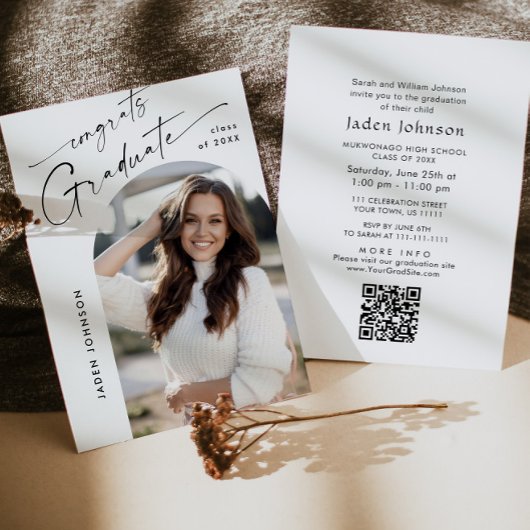 Moderne minimalistische foto afstudeerfeest QR cod Kaart