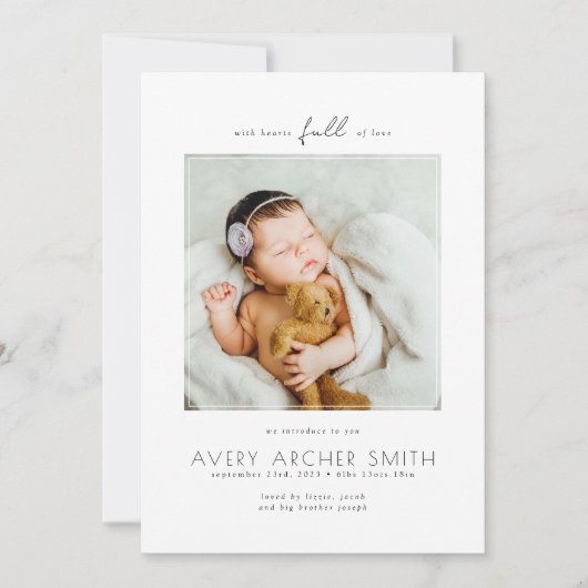 Moderne minimalistische foto-Baby geboorte Aankondiging (Voorkant)