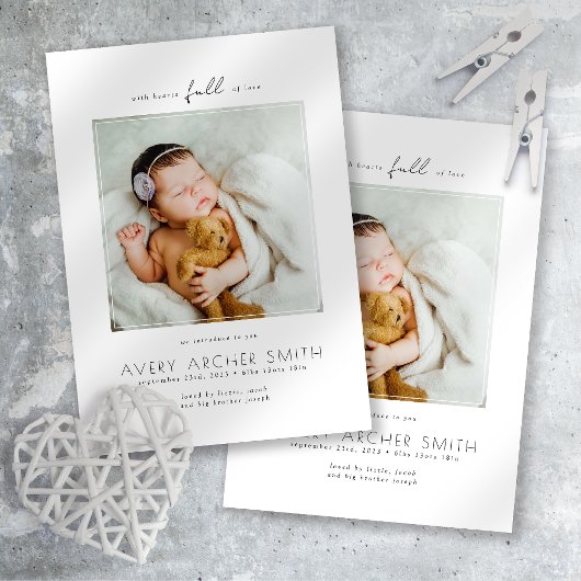 Moderne minimalistische foto-Baby geboorte Aankondiging