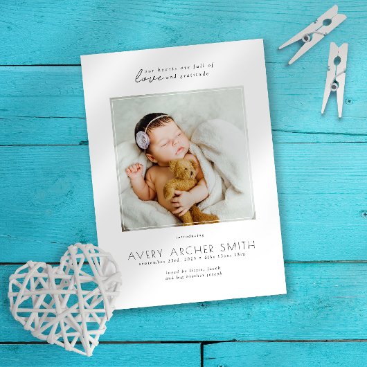 Moderne minimalistische foto-Baby geboorte Aankondiging