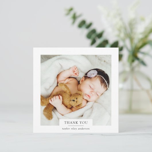 Moderne minimalistische foto Baptisme Christening Bedankkaart (Staand voorkant)