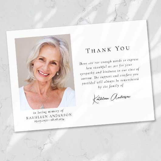 Moderne minimalistische foto begrafenis bedankkaart