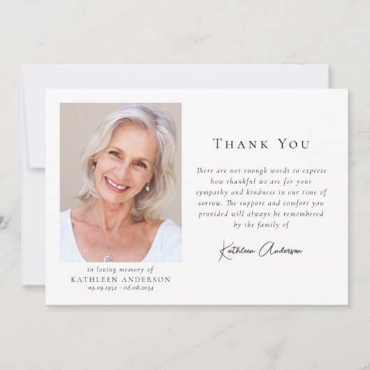 Moderne minimalistische foto begrafenis bedankkaart (Voorkant)