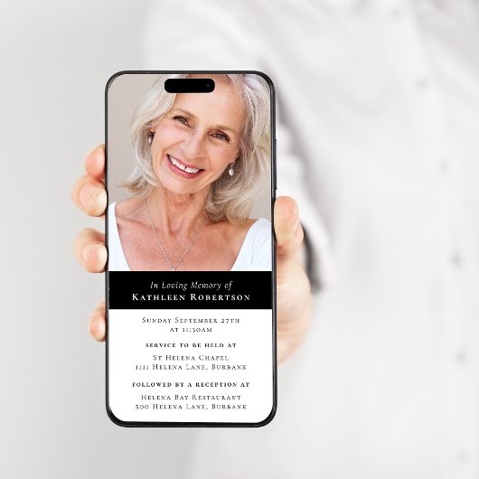 Moderne minimalistische foto begrafenis evite uitn kaart