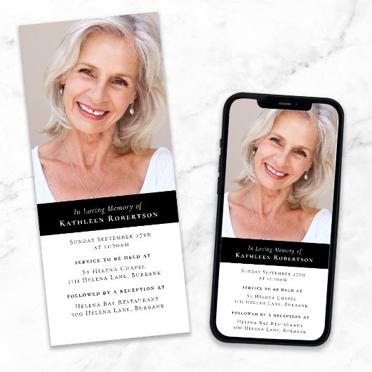 Moderne minimalistische foto begrafenis evite uitn kaart