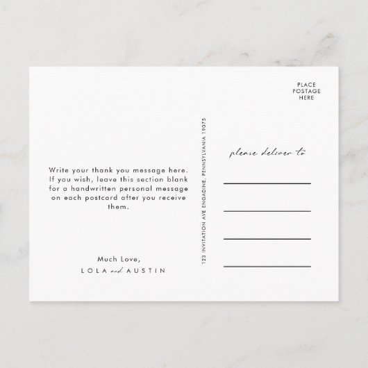 Moderne minimalistische foto bruiloft dank u Brief Briefkaart (Achterkant)