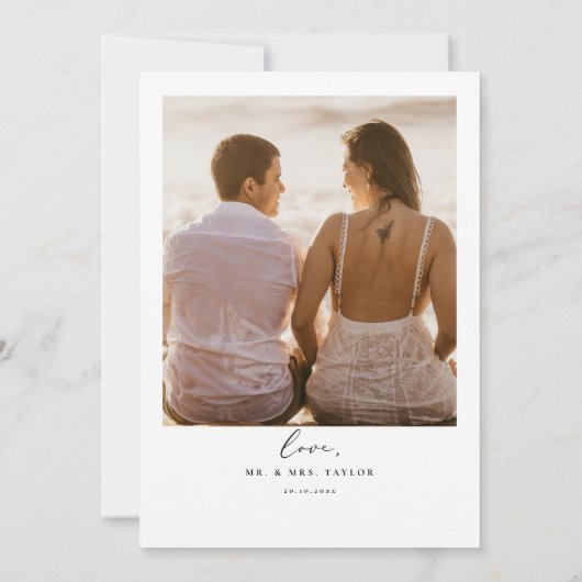 Moderne minimalistische foto bruiloft dank u kaart (Achterkant)