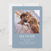 Moderne minimalistische foto bruiloft Dusty Blue Save The Date (Voorkant)