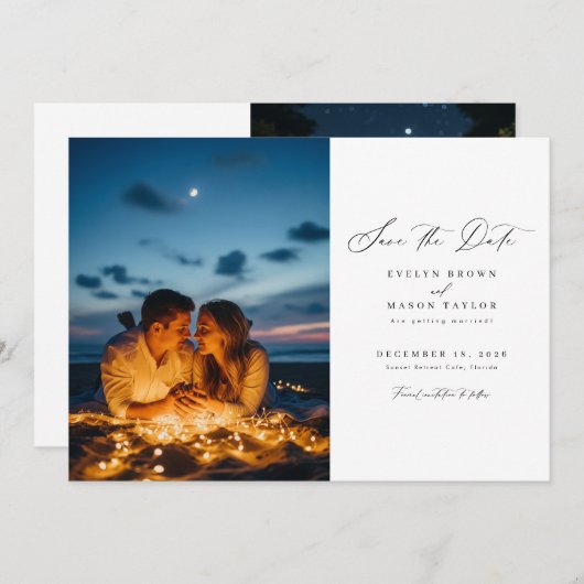 Moderne minimalistische foto bruiloft QR-code Save The Date (Voorkant / Achterkant)