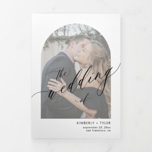 Moderne minimalistische foto bruiloft rsvp details drieluik uitnodiging (Cover)