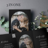 Moderne minimalistische foto bruiloft rsvp details drieluik uitnodiging