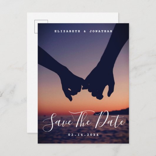 Moderne Minimalistische Foto Bruiloft Save The Dat Aankondigingskaart (Voorkant / Achterkant)