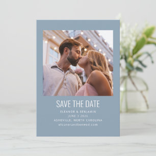 Moderne Minimalistische Foto Bruiloft Stofblauw Save The Date