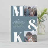 Moderne minimalistische foto bruiloft vet monogram folie uitnodiging (Staand Voorkant)