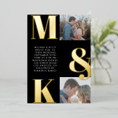 Moderne minimalistische foto bruiloft vet monogram folie uitnodiging (Staand Voorkant)