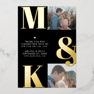 Moderne minimalistische foto bruiloft vet monogram folie uitnodiging