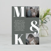 Moderne minimalistische foto bruiloft vet monogram folie uitnodiging (Staand Voorkant)