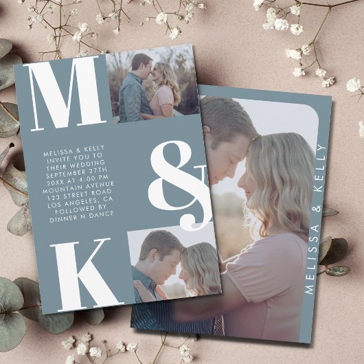 Moderne minimalistische foto bruiloft vet monogram kaart