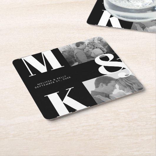 Moderne minimalistische foto bruiloft vet monogram kartonnen onderzetters (Schuin)