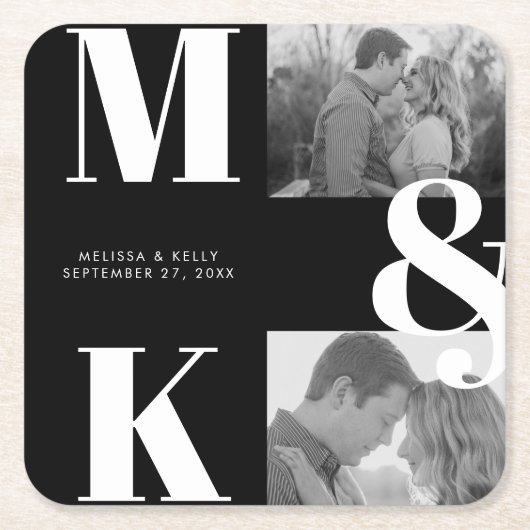 Moderne minimalistische foto bruiloft vet monogram kartonnen onderzetters (Voorkant)