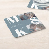 Moderne minimalistische foto bruiloft vet monogram kartonnen onderzetters (Schuin)