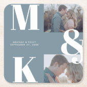 Moderne minimalistische foto bruiloft vet monogram kartonnen onderzetters (Voorkant)