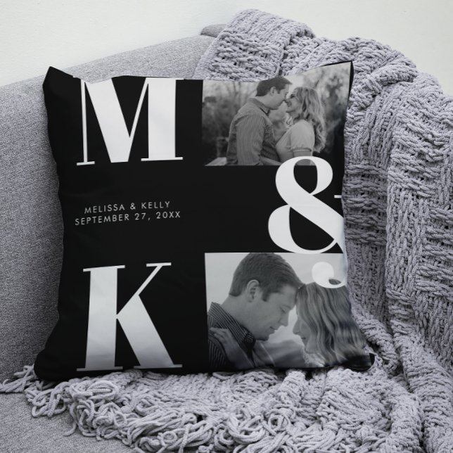 Moderne minimalistische foto bruiloft vet monogram kussen (Creator heeft geüpload)