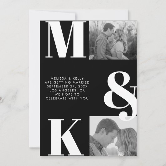 Moderne minimalistische foto bruiloft vet monogram save the date (Voorkant)
