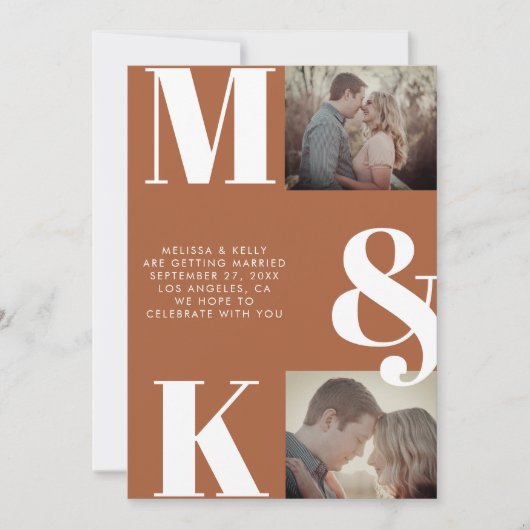Moderne minimalistische foto bruiloft vet monogram save the date (Voorkant)