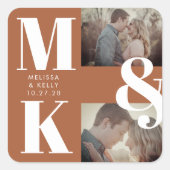 Moderne minimalistische foto bruiloft vet monogram vierkante sticker (Voorkant)