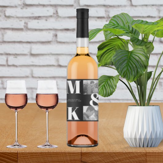 Moderne minimalistische foto bruiloft vet monogram wijn etiket