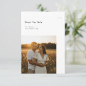 Moderne Minimalistische Foto Budget Bruiloft Save The Date (Staand voorkant)