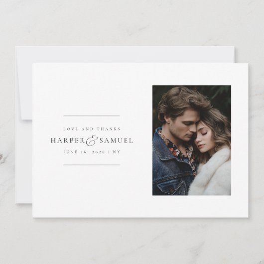 Moderne minimalistische foto Dank u bruiloft Kaart (Voorkant)