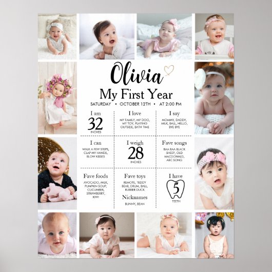 Moderne minimalistische foto eerste jaar mijlpaal  poster (Voorkant)