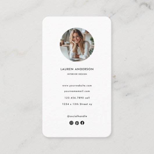 Moderne minimalistische foto- en QR-code Visitekaartje (Voorkant)