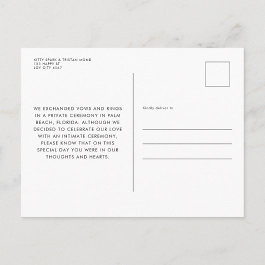 Moderne, minimalistische foto, gewoon gehuwde loti aankondigingskaart (Achterkant)