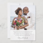 Moderne minimalistische foto kalligrafie bruiloft bedankkaart (Achterkant)