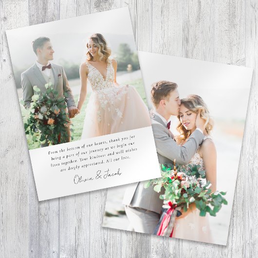 Moderne minimalistische foto kalligrafie bruiloft bedankkaart