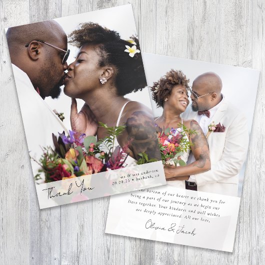 Moderne minimalistische foto kalligrafie bruiloft bedankkaart