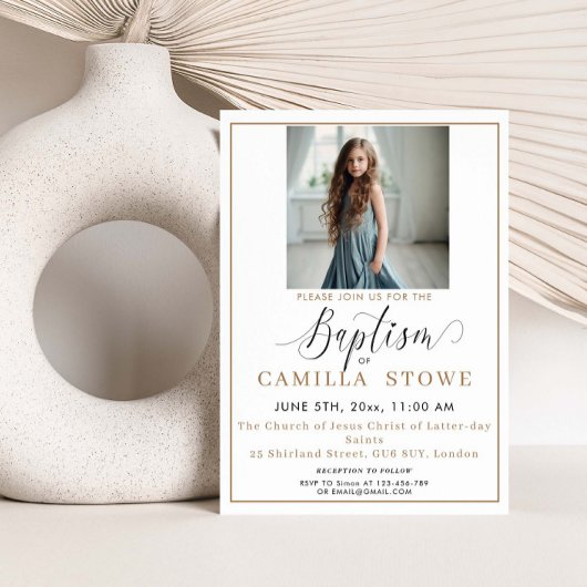 Moderne minimalistische foto LDS Baptisme-uitnodig Kaart