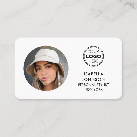 Moderne minimalistische foto Logo QR Code Wit Visitekaartje (Voorkant)